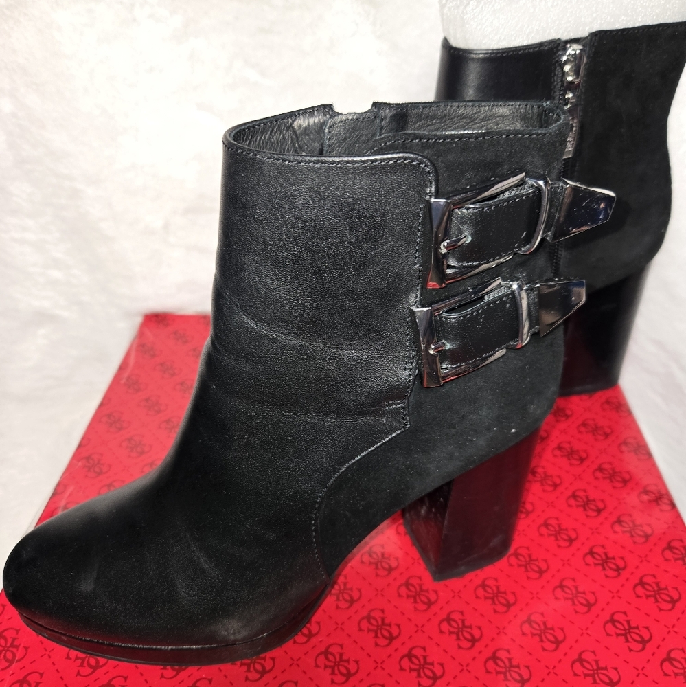 Guess Black Ankle Boots with Buckle Detail